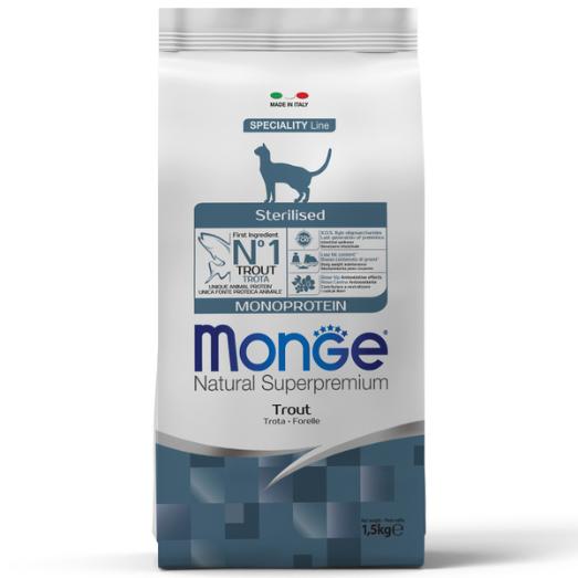 Корм для кошек Monge Cat Speciality Line Monoprotein Sterilised, форель, 1кг (развес)