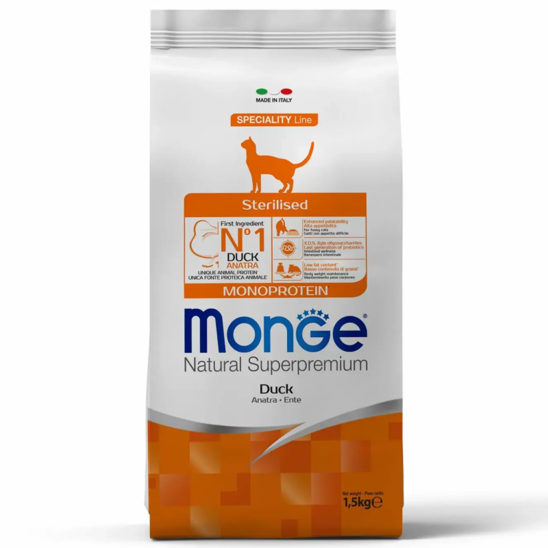  Корм для кошек Monge Cat Speciality Line Monoprotein Sterilised, утка, 1 кг (развес)