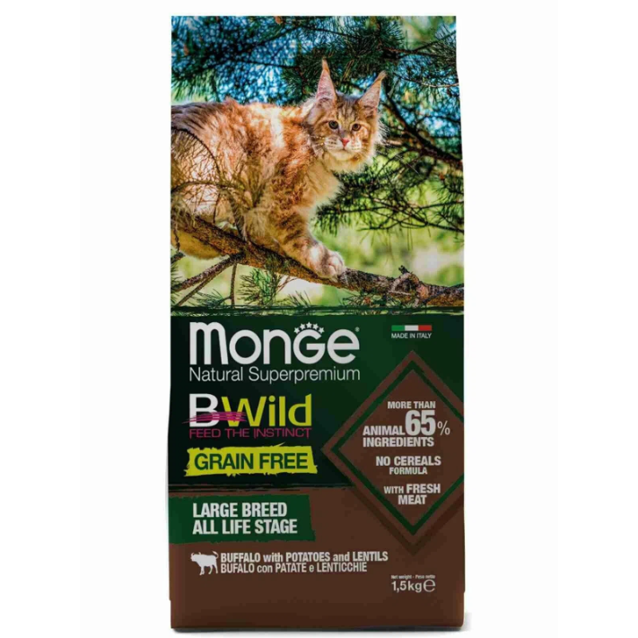 Корм для кошек Monge PFB Cat BWild GRAIN FREE, мясо буйвола, 1кг (развес)